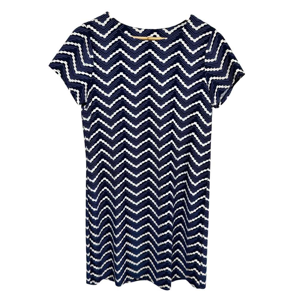 Jude Connally Ella Chevron Dress Womens Small Blue Short Sleeve‎ Resort Preppy